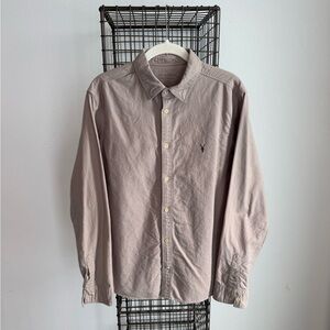 All Saints Taupe Knit Button-Down Shirt